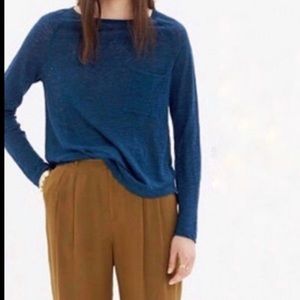 Madewell linen classic long sleeve t shirt top in heathered blue semi sheer